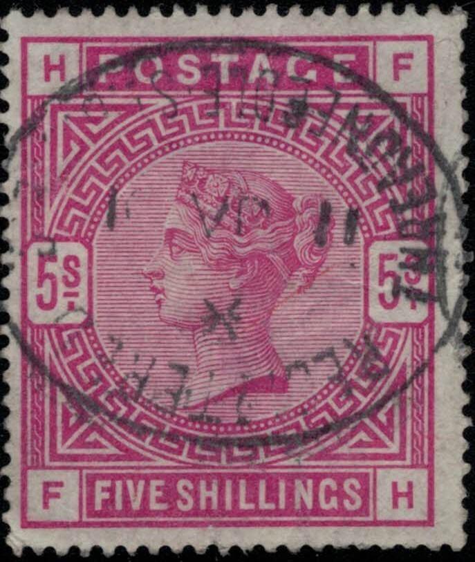 Great Britain 108 5sh car rose used Victoria wide margin good PM ZAYIX 031922S10
