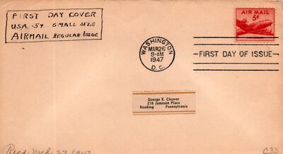 US C33 FDC hand written cachet 5c DC-4 Airmail ZAYIX 101323USF20