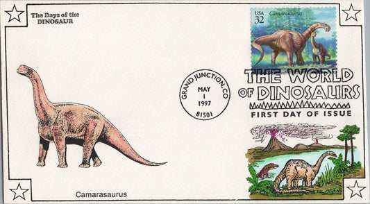 US 3136 FDC Dinosaurs Color Cachet Volcano Scene Camarasaurus ZAYIX 060922SM24