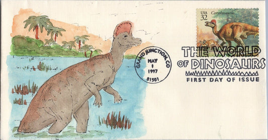 US 3136 FDC Hand Painted Dinosaurs SMB Cachets Corythosaurus ZAYIX STAMPS