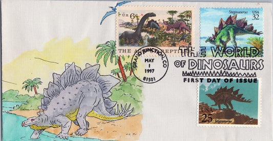 US 3136 FDC Dinosaurs Stegosaurus Hand Painted SMB Cachets ZAYIX 060922SM14