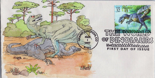 US 3136 FDC Dinosaurs SMB Cachets Hand Painted Allosaurus - Tyrannosaurus ZAYIX