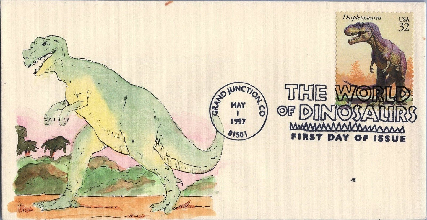 US 3136 FDC Dinosaurs SMB Cachets Hand Painted Daspletosaurus ZAYIX 060922SM10
