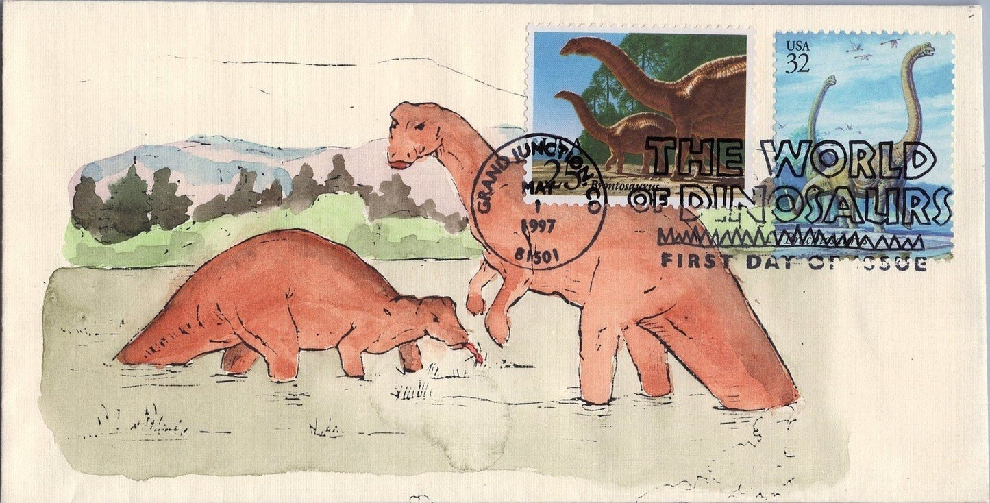 US 3136 FDC Dinosaurs SMB Cachets Hand Painted ZAYIX 060922SM01