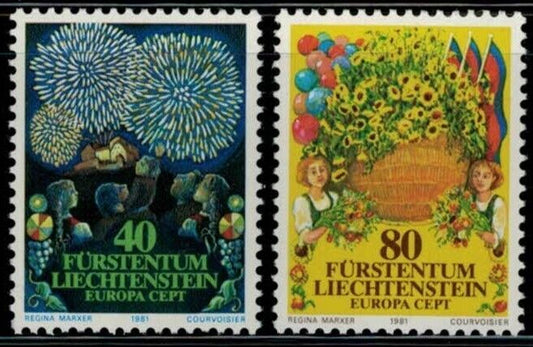 ZAYIX Liechtenstein 708-709 MNH Architecture Castle Flower Europa CEPT 031622S77