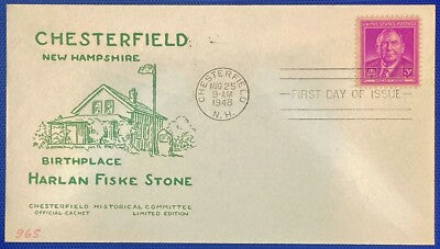 United States FDC 965 Chesterfield Limited Harlan Fiske Stone ZAYIX 010622SM82