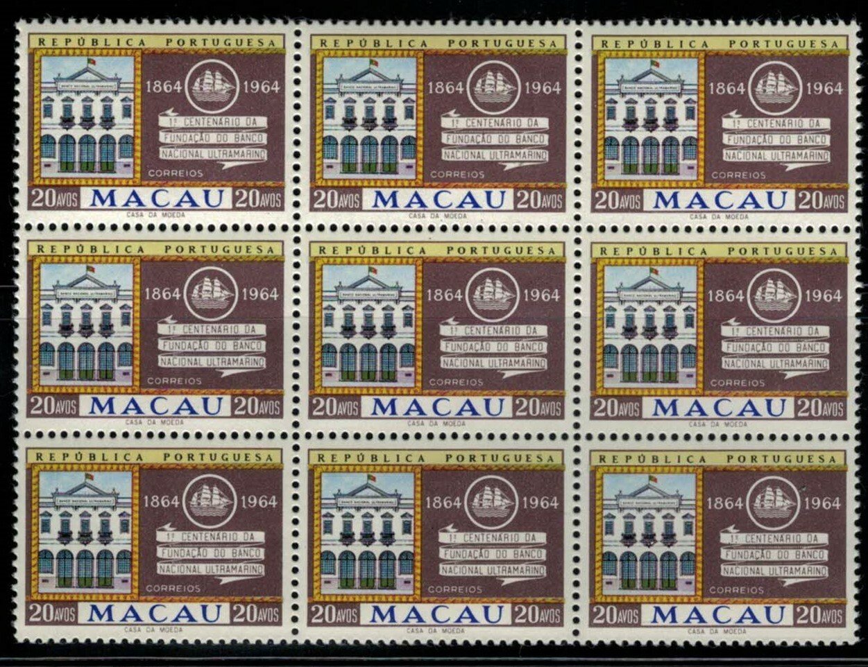 Macao 401 Block of 9 MNH Architecture, Buildings Bank ZAYIX 021622S75