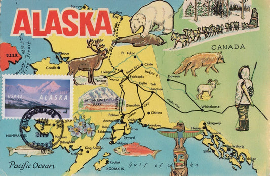 US Maxi Card FDC Alaska Statehood, Map, Animals ZAYIX 0924M0229