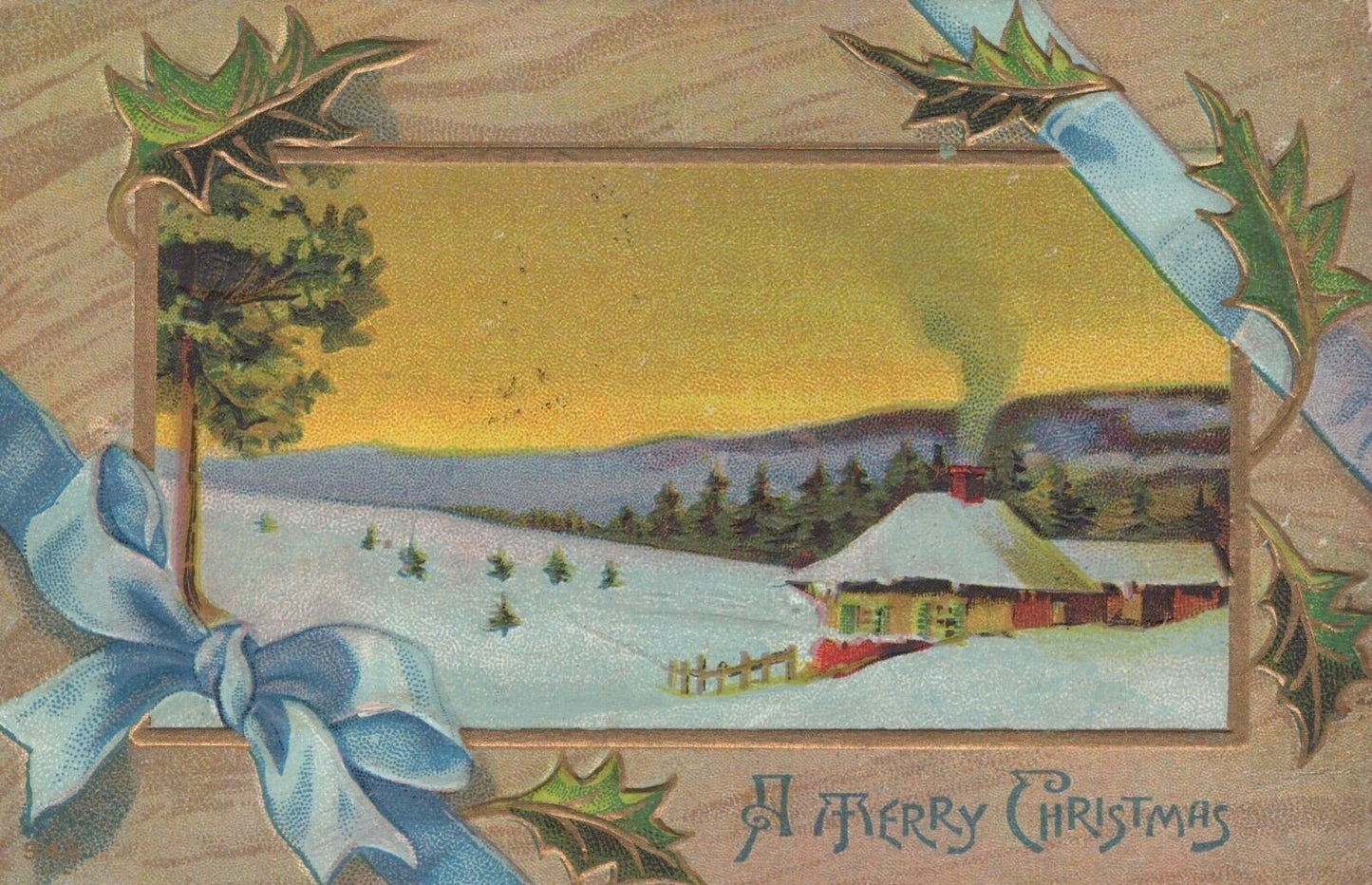 Embossed 1918 Merry Christmas Cottage 0324M0341 ZAYIX Postcard