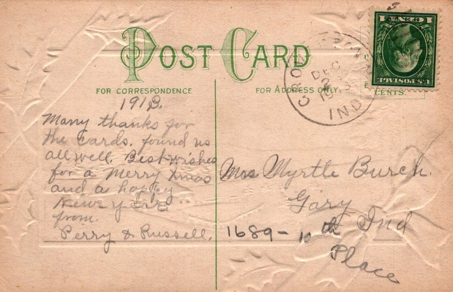 Embossed 1918 Merry Christmas Cottage 0324M0341 ZAYIX Postcard