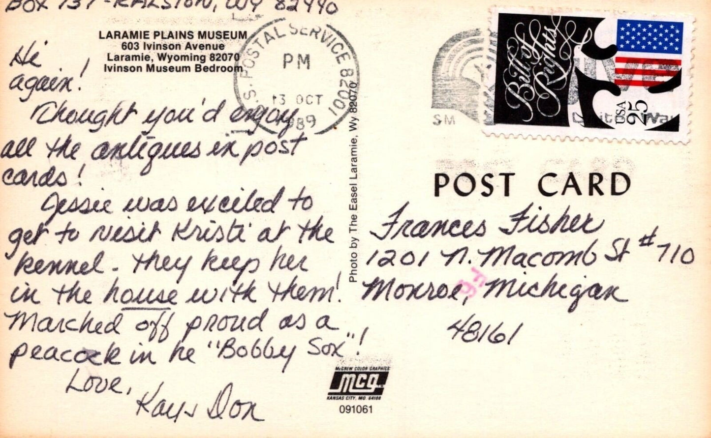 Laramie Plains Museum Ivinson Bedroom slogan cancel 0324M0363 ZAYIX Postcard