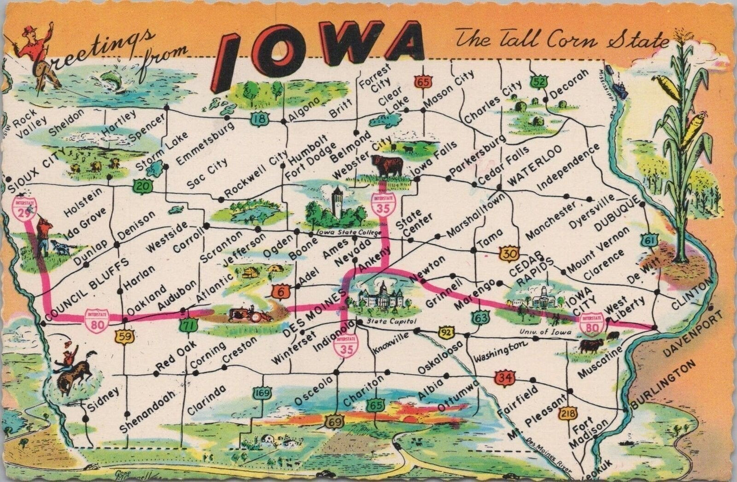 Iowa Greetings 1981 Tall Corn State Map 083022PC60 Postcard ZAYIX