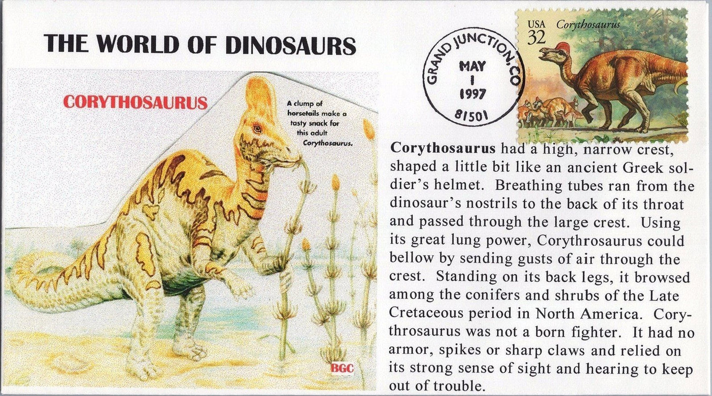 US 3136 FDC World of Dinosaurs BGC Cachet - Corythosaurus - Reptiles ZAYIX