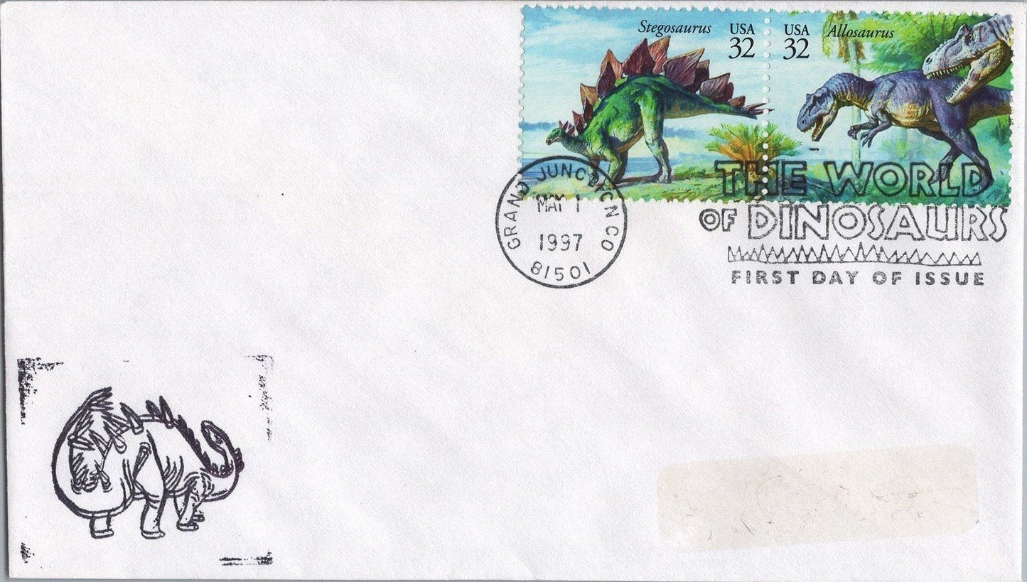 US 3136 FDC Dinosaurs - Stegosaurus & Allosaurus - World of Dinosaurs ZAYIX