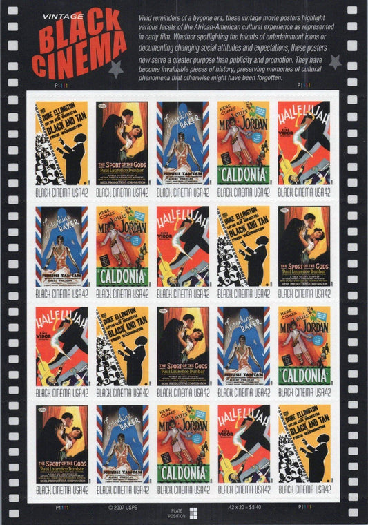 US 4336-4340 MNH Vintage Black Cinema Entertainment Sheet ZAYIX