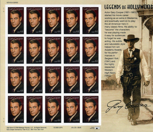 US 4421 MNH Gary Cooper Legends of Hollywood Sheet ZAYIX