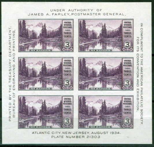 US 750 MNH Mt Rainier Farley Imperf Sheet of 6 National Park ZAYIX 031023SM32M
