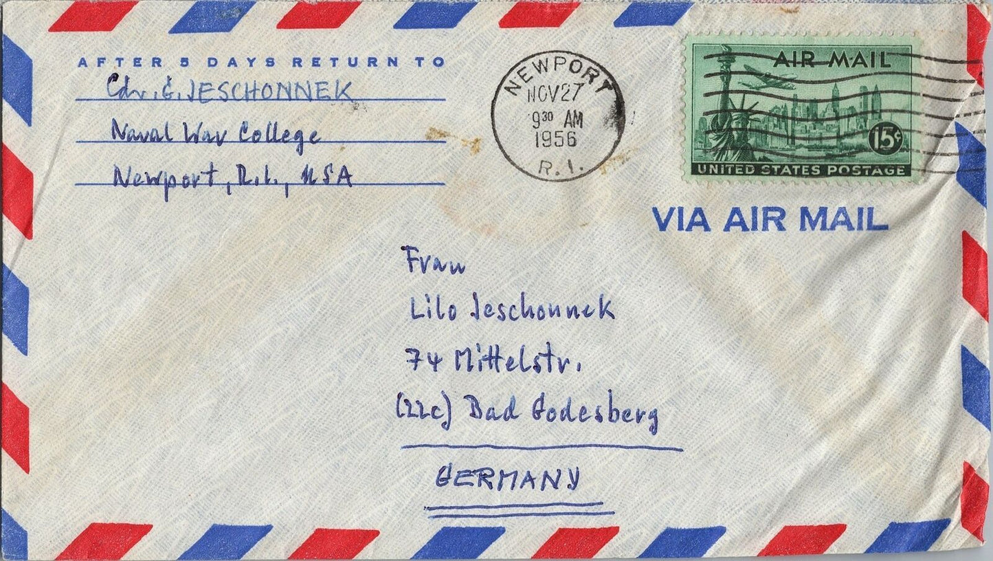ZAYIX - United States Air Mail - 15c Plane over Liberty - Newport to Germany