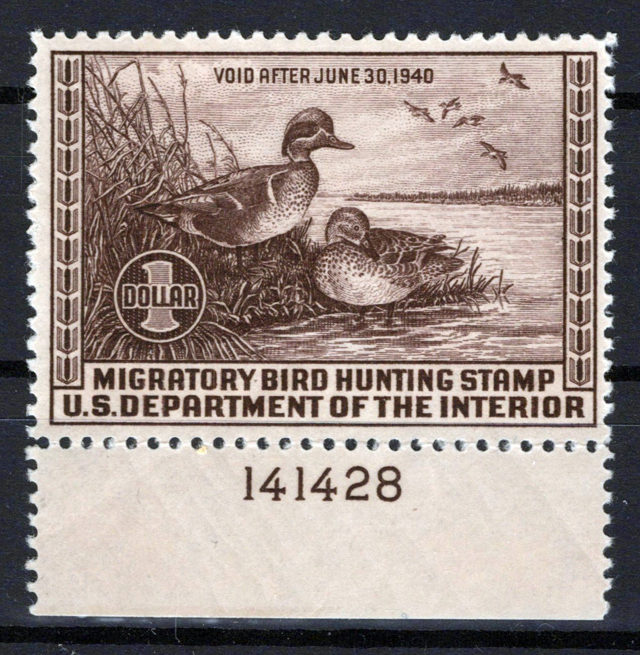 US RW6 MH VF Green-winged Teal Plate# Duck Revenue Zayix Stamps 0225MAR0024
