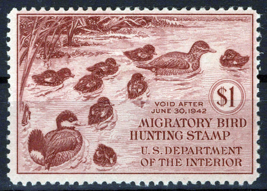 US RW8 MH FVF $1 brw carmine Ruddy Ducks Duck Revenue Zayix Stamps 0225MAR0026