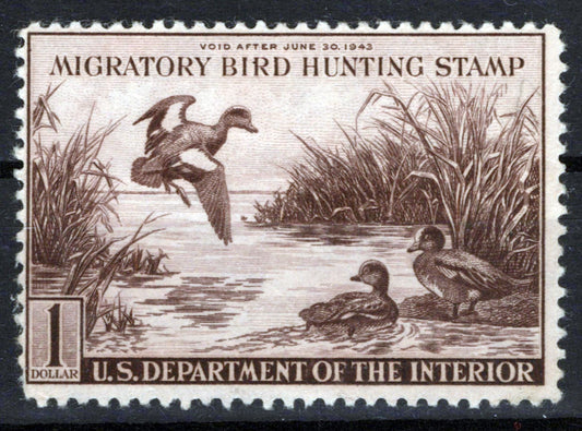 US RW9 MH FVF $1 violet brown Baldpates Duck Revenue Zayix Stamps 0225MAR0027