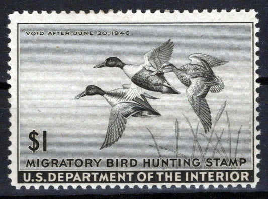 US RW12 MH FVF $1 black Shoveller Duck Revenue Zayix Stamps 0225MAR0030