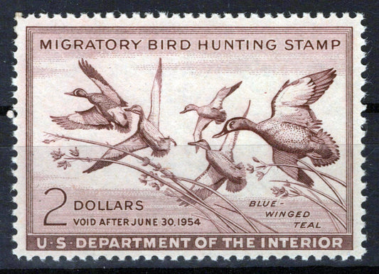 US RW20 MNH VF $2 dp brown rose Blue-winged Teal Duck Zayix Stamps 0225MAR0038
