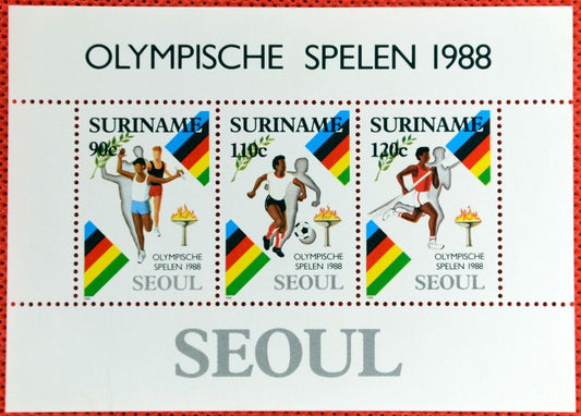 ZAYIX 1988 Suriname 814a MNH souvenir sht Olympics Soccer Track Field 07152207M