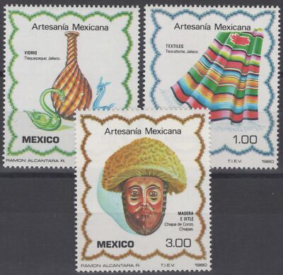 Mexico 1220-1222 MNH Ponch Wooden Mask Glass Vase Art ZAYIX 071422S68M