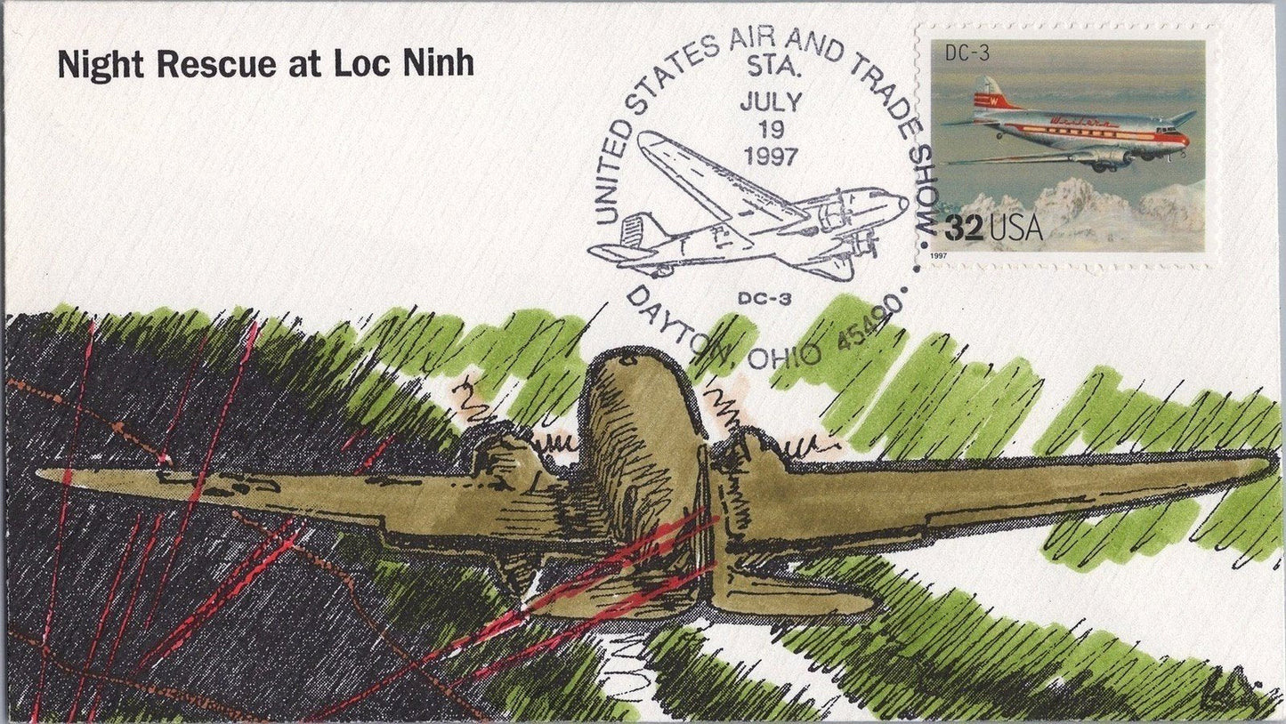US 3142 FDC Hand-Painted Night Rescue at Loc Ninh GA Cachet DC-3 060922SM82
