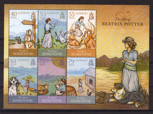 Alderney 476a MNH Beatrix Potter Literature Animals Cats Dogs