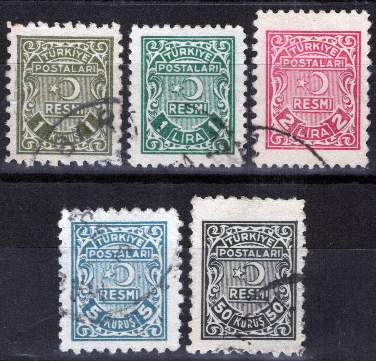 ZAYIX -Turkey O2,O5,O10-O12 Used Official Stamps Crescent & Star 081422S60