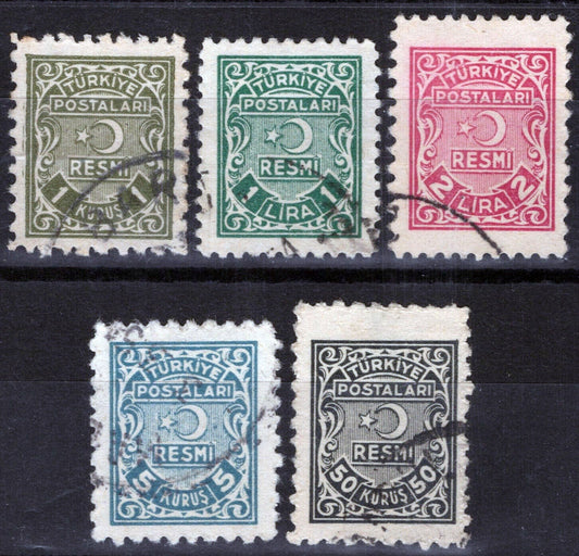 ZAYIX -Turkey O2,O5,O10-O12 Used Official Stamps Crescent & Star 081422S60