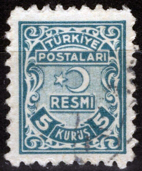 ZAYIX -Turkey O5 Used Official Stamps 5k blue Crescent & Star 081422S59