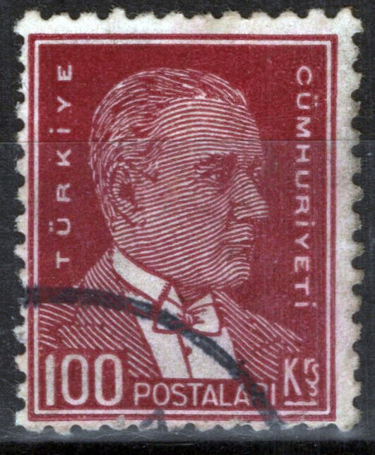 ZAYIX -Turkey 755 Used 100k maroon Mustafa Kemal Pasha 081422S45