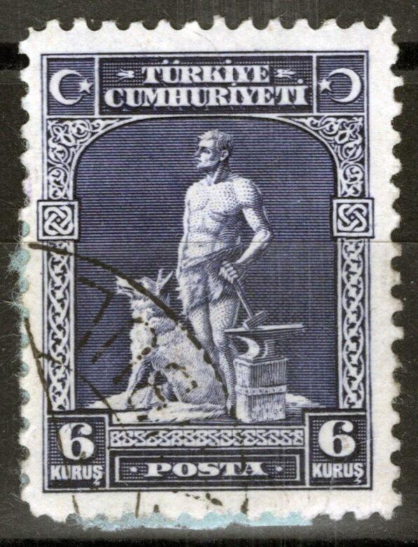 Turkey 579 Used 35pi on 1pi blue Statue ZAYIX 081422S38
