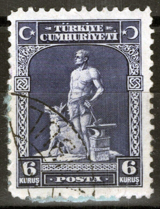 ZAYIX -Turkey 579 Used 35pi on 1pi blue Statue 081422S38