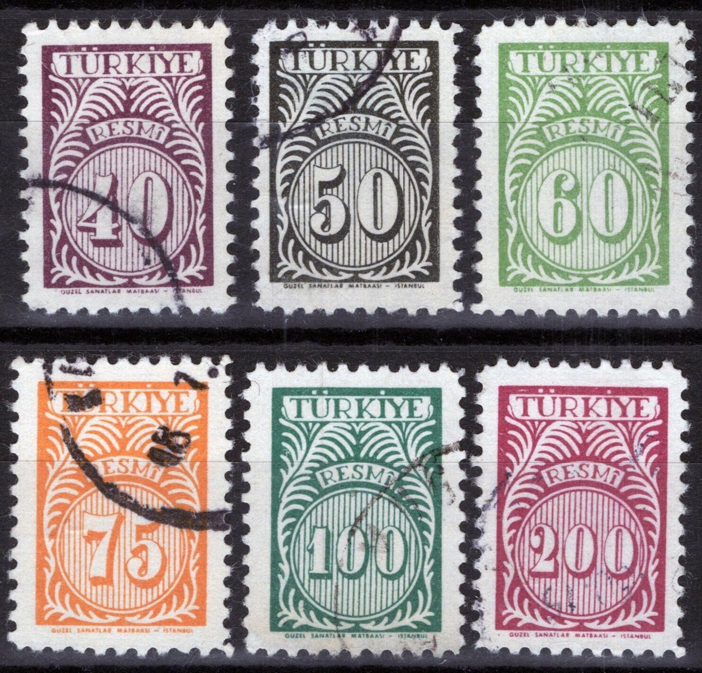 Turkey O48-O53 Used Official Stamps ZAYIX 081422S62