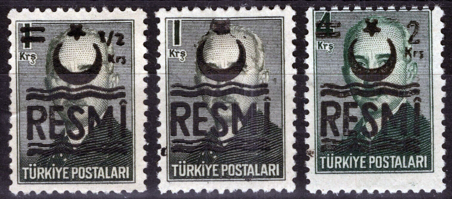ZAYIX -Turkey O38-O40 MH Official Stamps Thin Crescent Overprint 081422S55