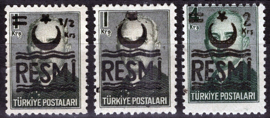 ZAYIX -Turkey O38-O40 MH Official Stamps Thin Crescent Overprint 081422S55