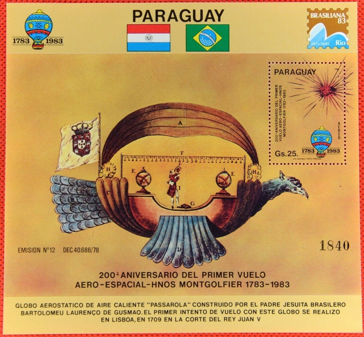 Paraguay C534 MNH souvenir sheet Aviation Balloons ZAYIX DC17260208AM58M