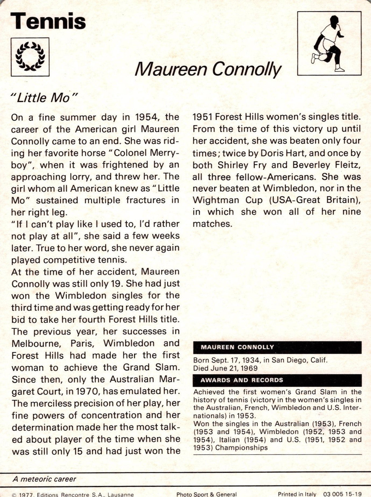 US Maxi Card FDC Maureen Connolly, Little Mo Tennis Star ZAYIX 0924M0200
