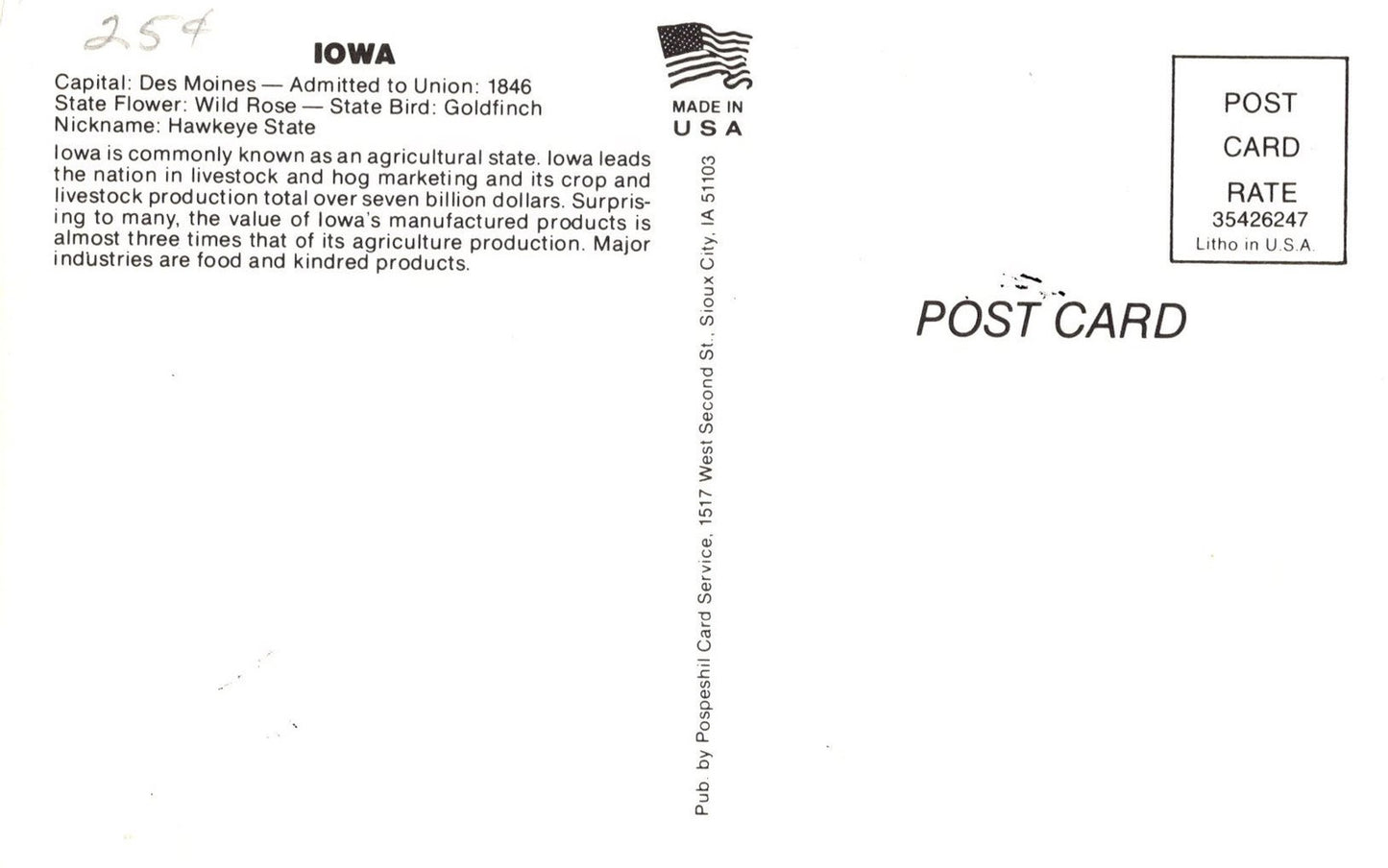 US Maxi Card FDC UA Iowa Statehood, Flag, Flowers, Birds ZAYIX 0924M0245