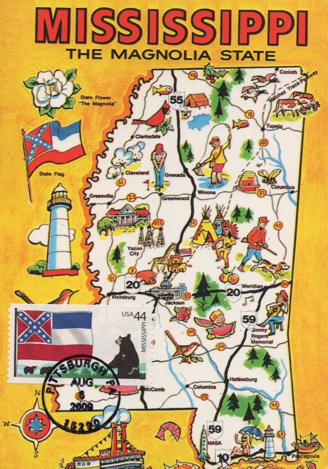 US Maxi Card FDC UA Mississippi Statehood, Bears, Map ZAYIX 0924M0119