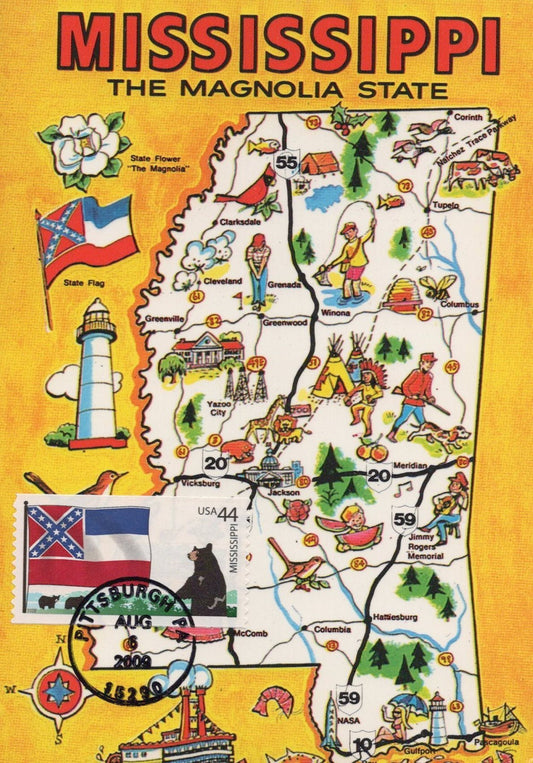 US Maxi Card FDC UA Mississippi Statehood, Bears, Map ZAYIX 0924M0119