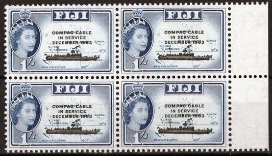 Fiji 205 MNH Block Overprint Ships COMPAC Communications ZAYIX 051023SM06