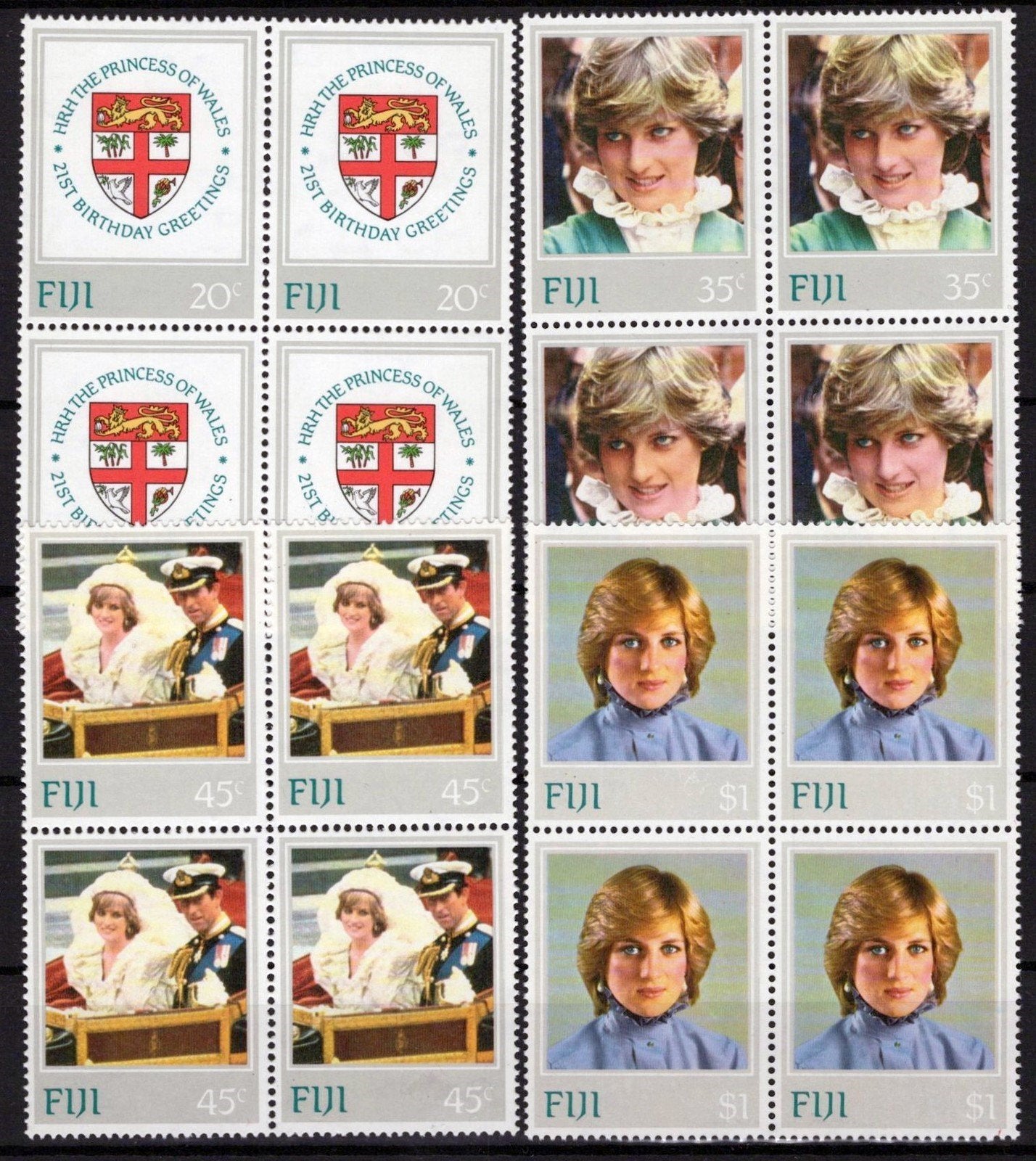 Fiji 470-473 MNH Block Princess Diana Wedding Coat of Arms ZAYIX 051023SM31