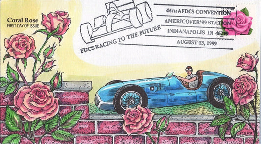 US 3502 FDC 3052 Roses & Racecar Collins Hand Painted ZAYIX 053022SM85