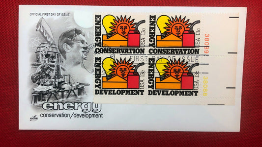 1977 Art Craft 1723-1724 FDC Energy Conversation Plate Block ZAYIX 010622SM01