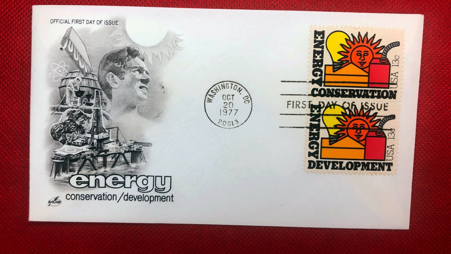 1977 Art Craft 1723-1724 FDC Energy Conversation Development ZAYIX 010522SM210